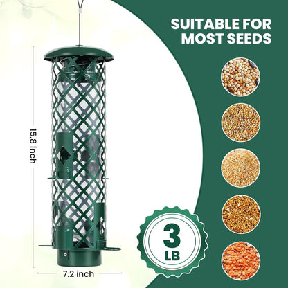 Vogelfuttersäule mit Metall-Schutz und Sitzstangen, 900g Fassungsvermögen