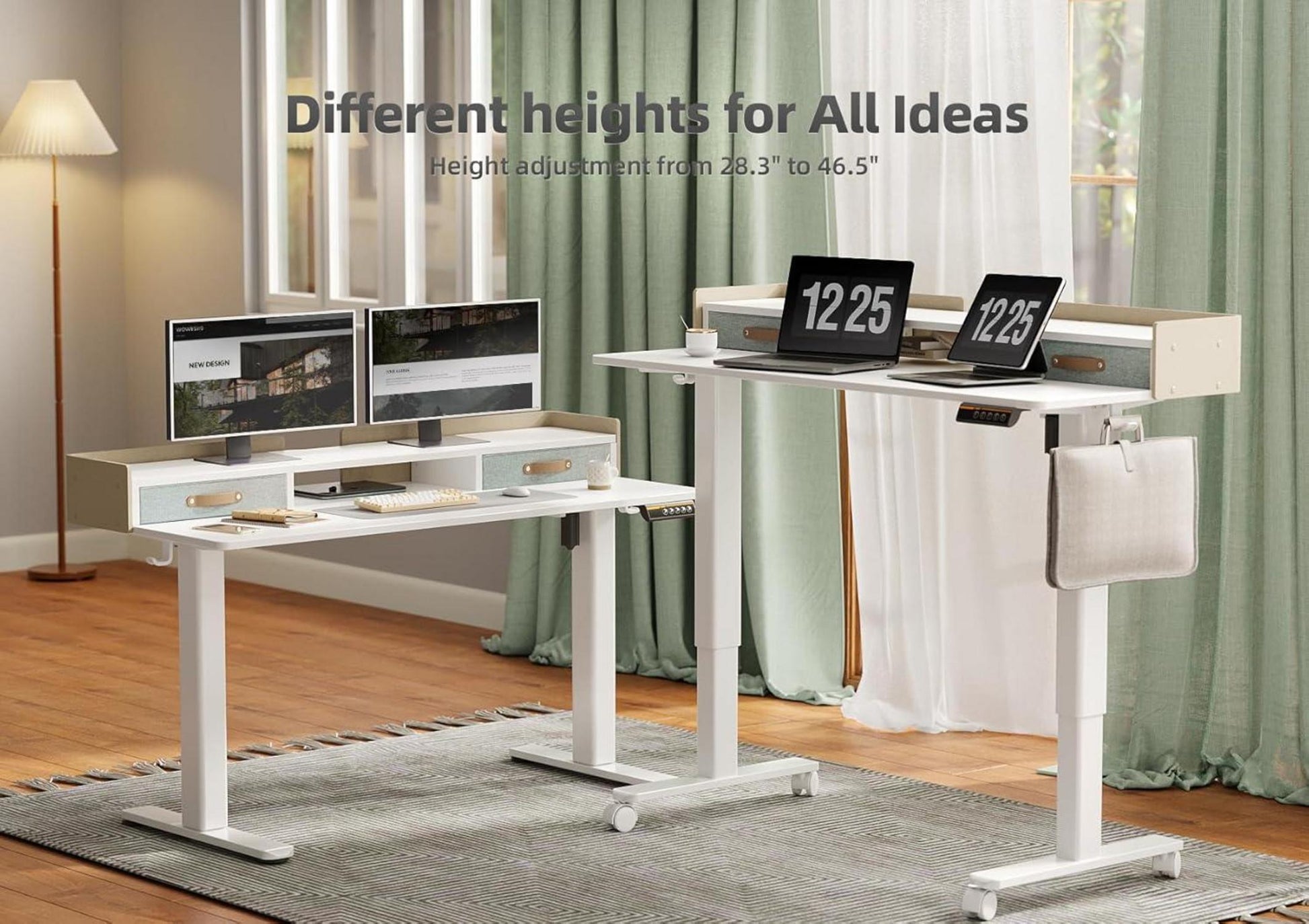 Höhenverstellbarer Schreibtisch 120x60 cm mit Schubladen und Monitorständer
