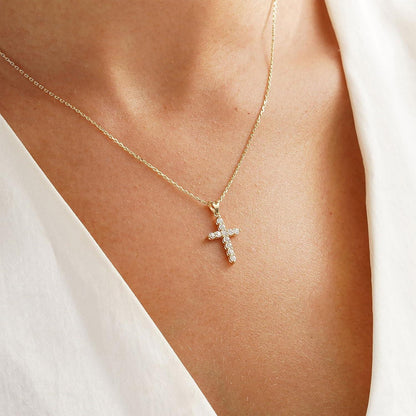 TINGN Kreuz Kette Goldkette Damen 14K Vergoldet Layered Kristall Halskette