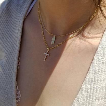 Elegante TINGN Kreuz Kette Gold Damen 14K Layered Kristall Halskette