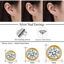 925 Sterling Silber Ohrstecker Set 3 Paar Damen Mädchen Zirkonia Gold 4-6mm
