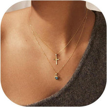 Goldene Kreuz Layered Kette Damen 14K Vergoldet Evil Eye Schmuck