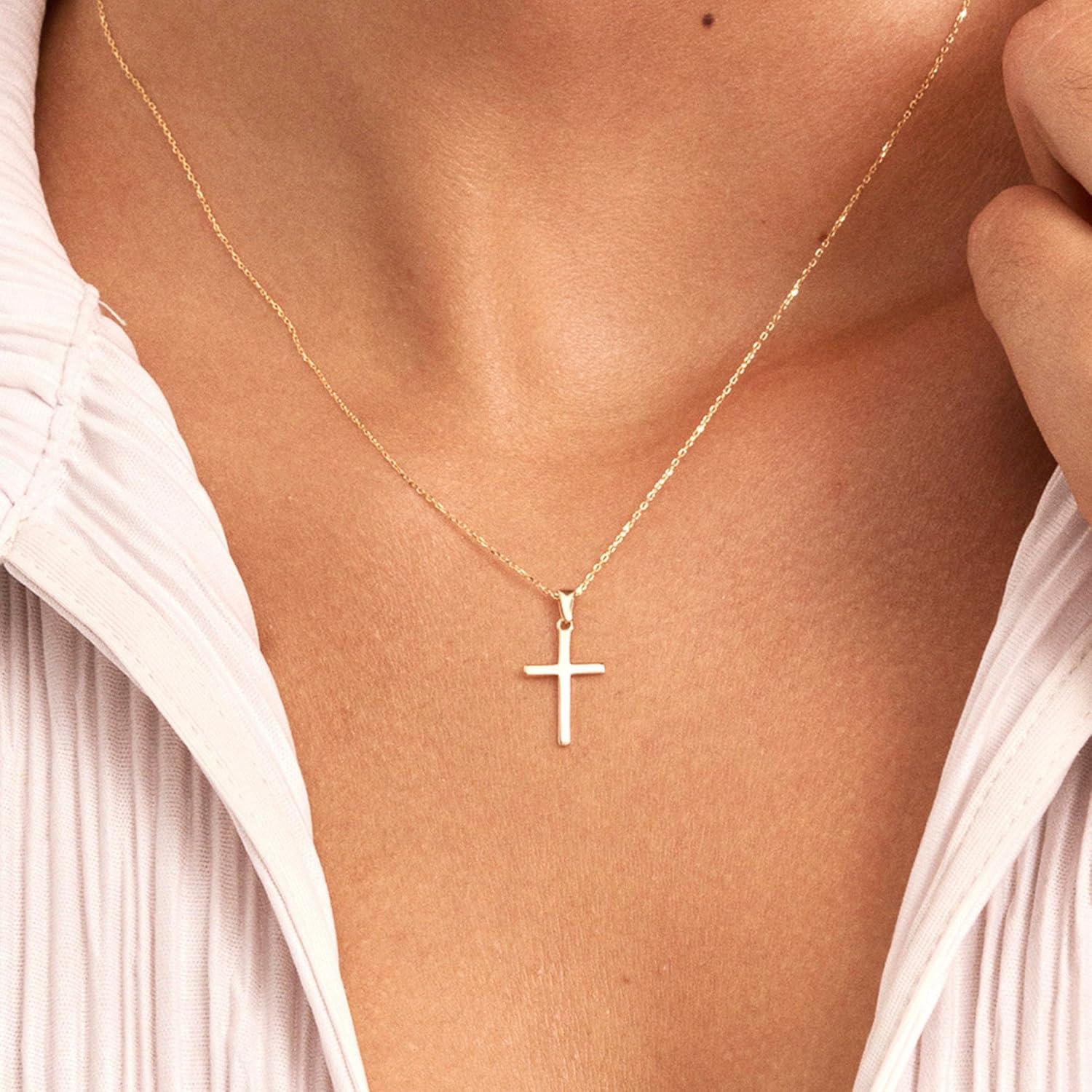 Goldene Kreuz Layered Kette Damen 14K Vergoldet Evil Eye Schmuck