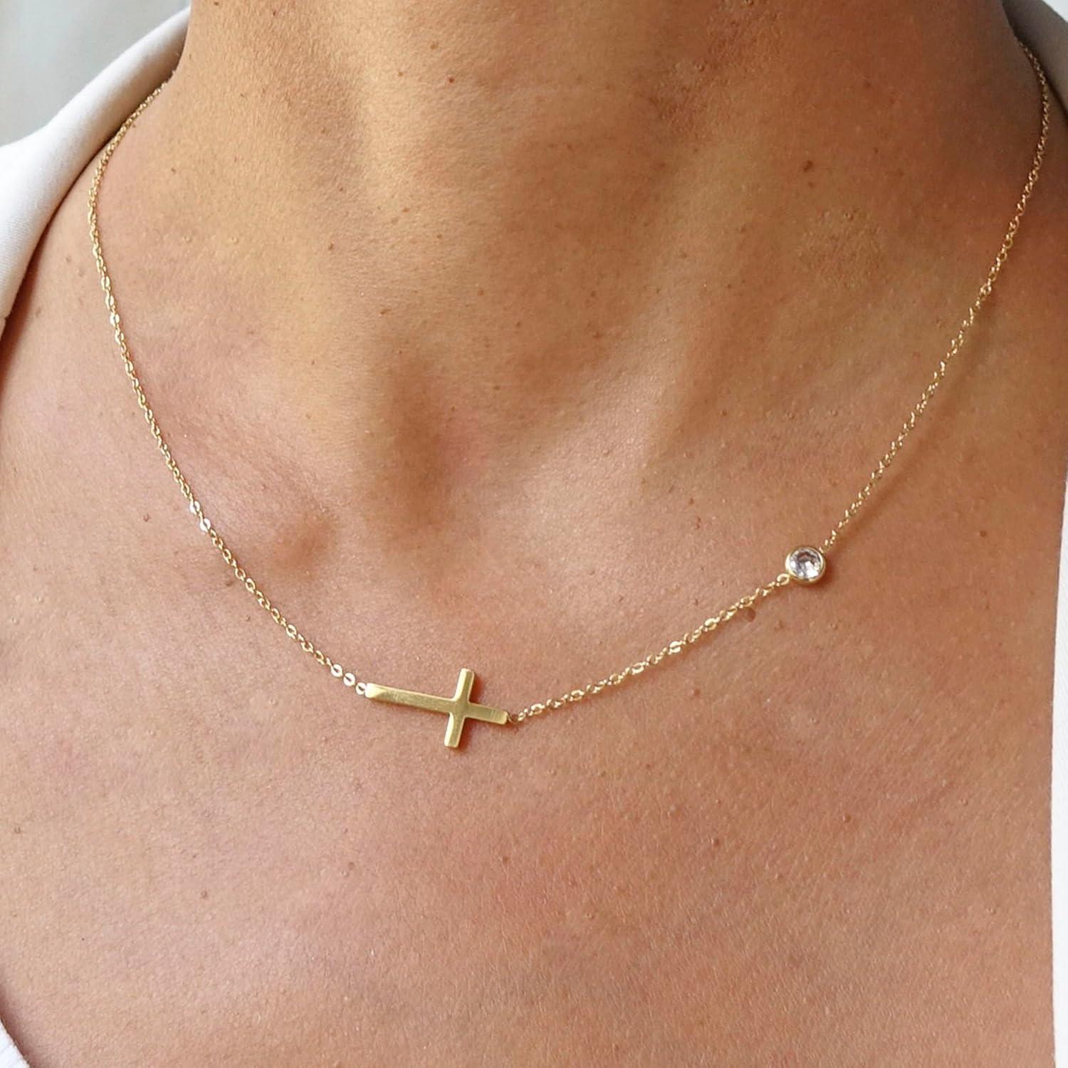 TINGN Kreuz Kette Damen - Goldkette 14K Vergoldet Layered