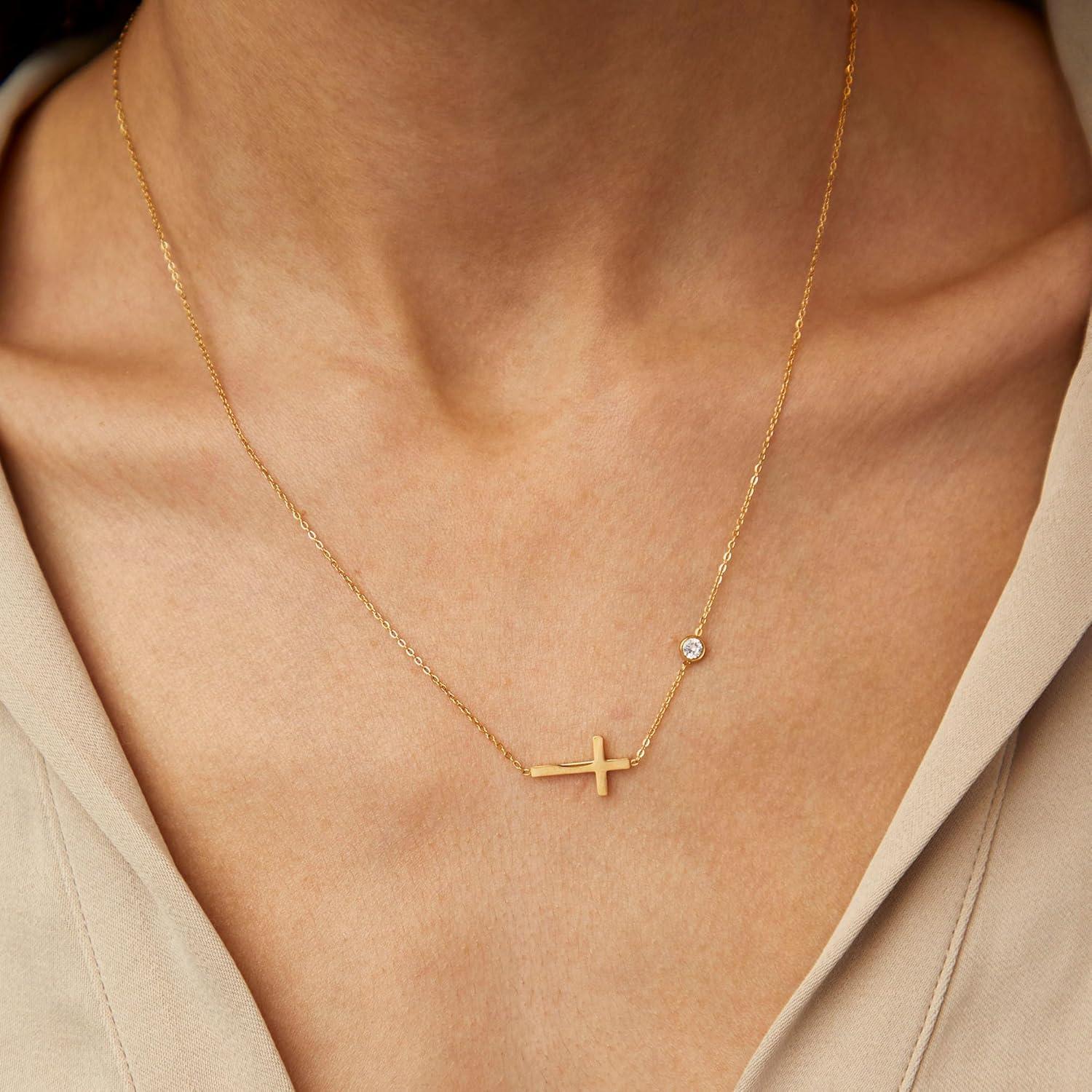 Goldkette Damen - 14K Gold vergoldet Kreuz Layered Halskette
