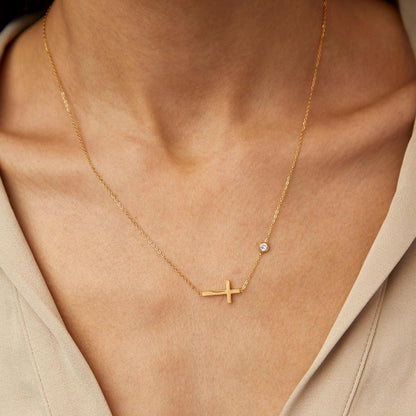 Goldkette Damen - 14K Gold vergoldet Kreuz Layered Halskette