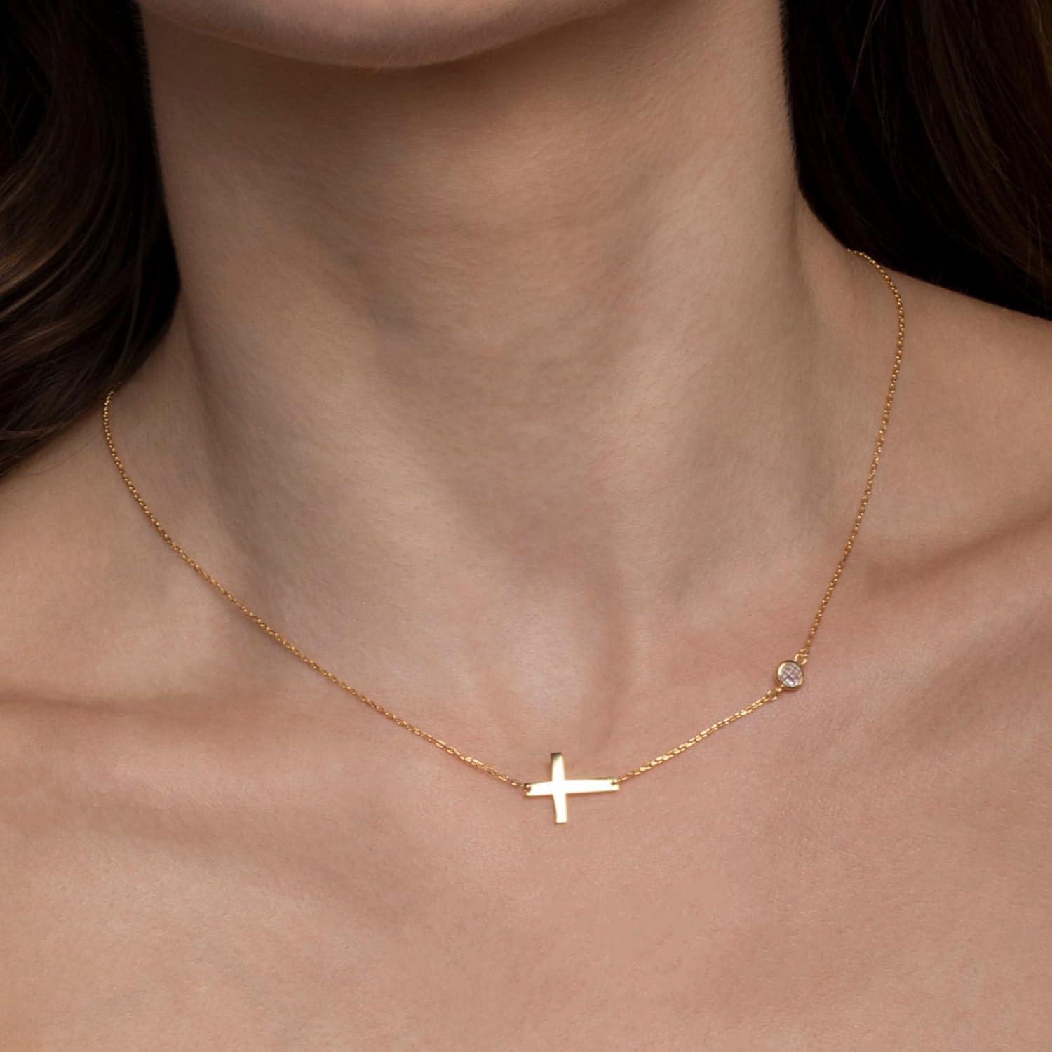 TINGN Goldkette Damen 14K Vergoldet Kreuz Choker Layered Halskette