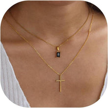 Goldkette Damen 14K Kreuz Halskette Layered Choker Modeschmuck