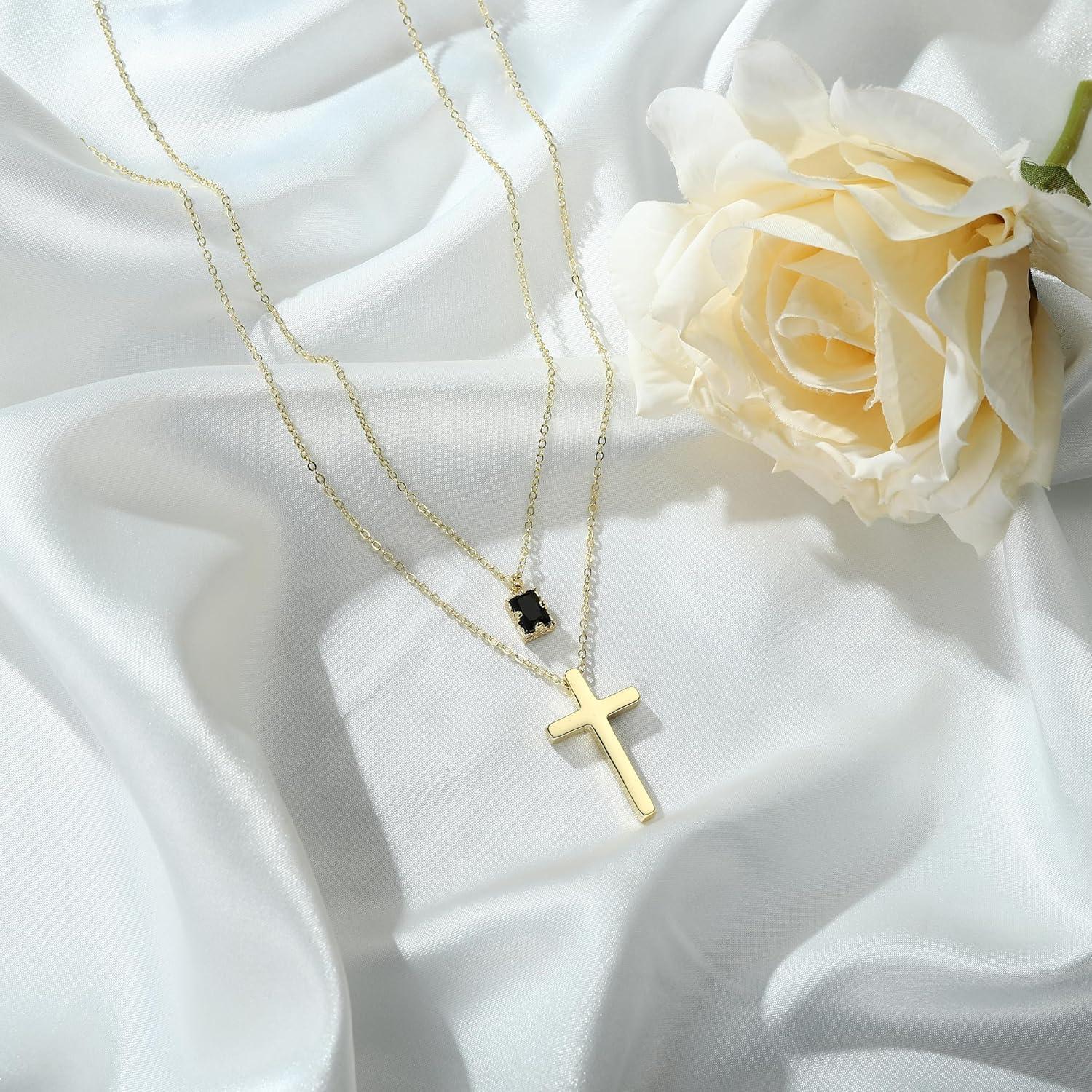 TINGN Kreuz Goldkette Damen 14K Vergoldet Layered Halskette Choker Modeschmuck