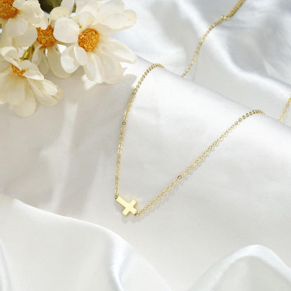 Goldene Kreuz Kette Layered Halskette Damen 14K Gold Vergoldet