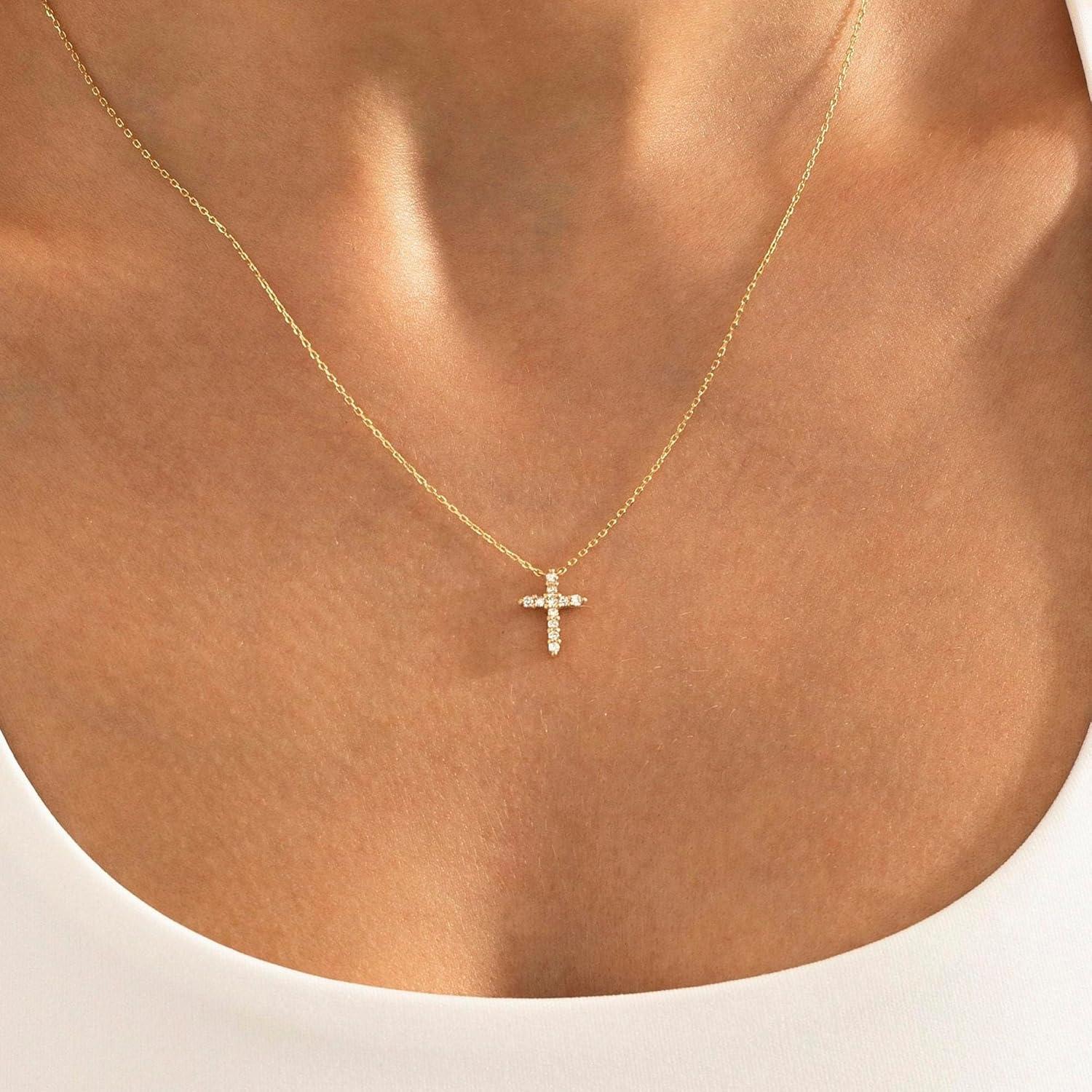 Goldene 14K Kreuz Layered Halskette Damen - Exquisite Kreuzkette