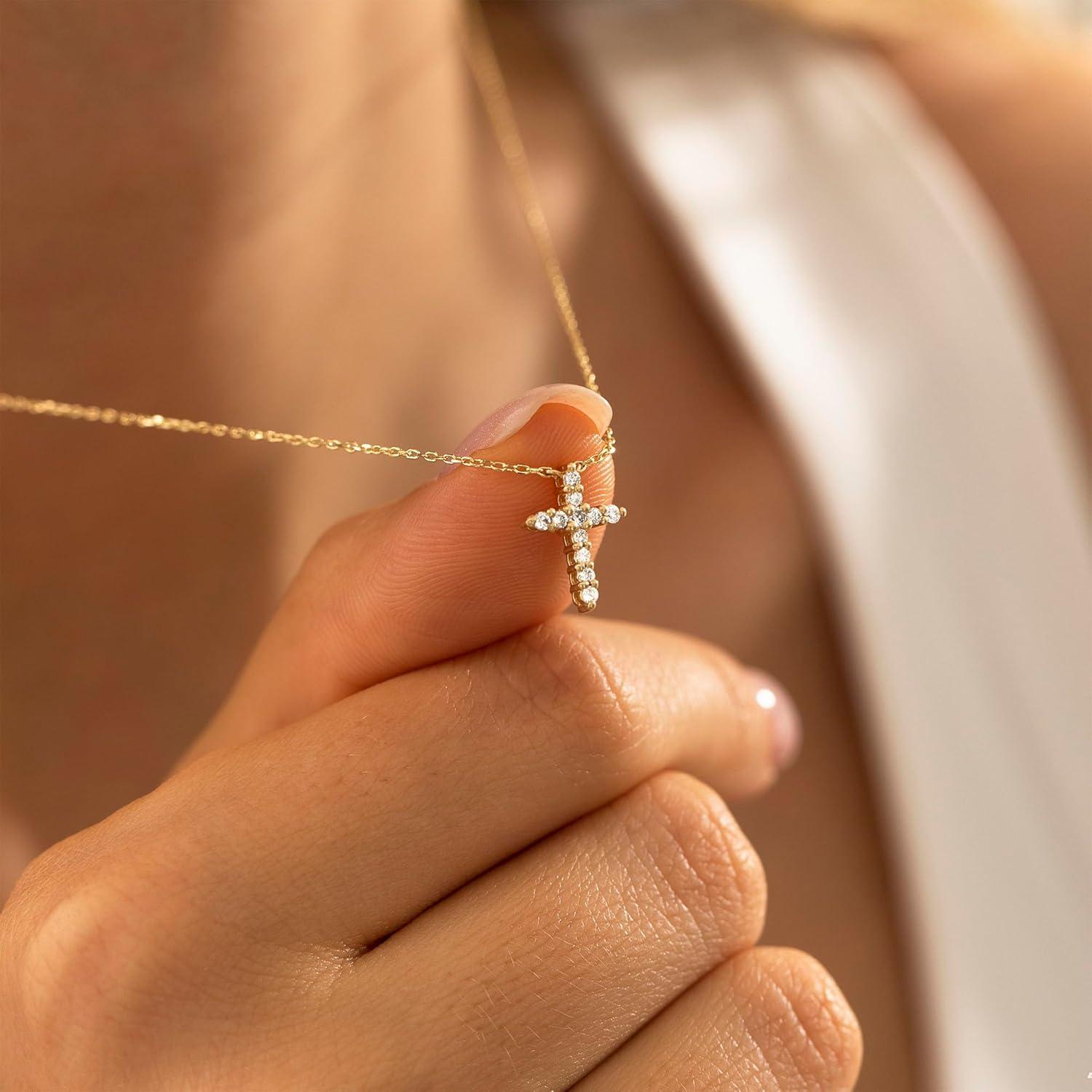 Goldene Kreuzkette Damen 14K Vergoldet Layered Halskette Schmuck_EVALICTING