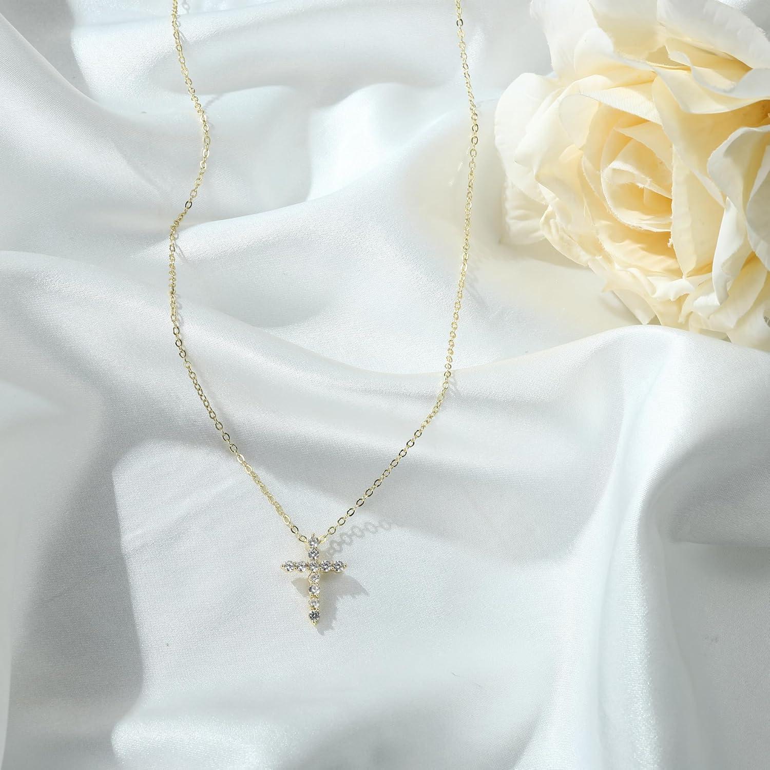 TINGN Kreuz Kette Gold Damen 14K Vergoldet Layered Halskette Choker