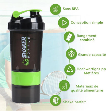 Protein Shaker 500ml Auslaufsicher mit Mixkugel Lagerung Grün