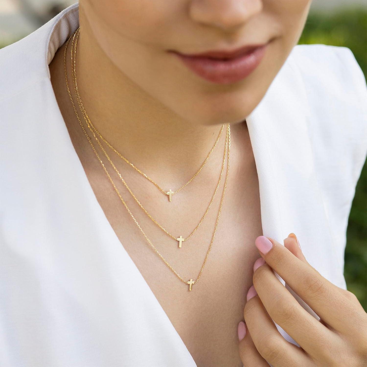 TINGN Kreuz Kette 14K Gold Vergoldet Layered Halskette Damen Modeschmuck