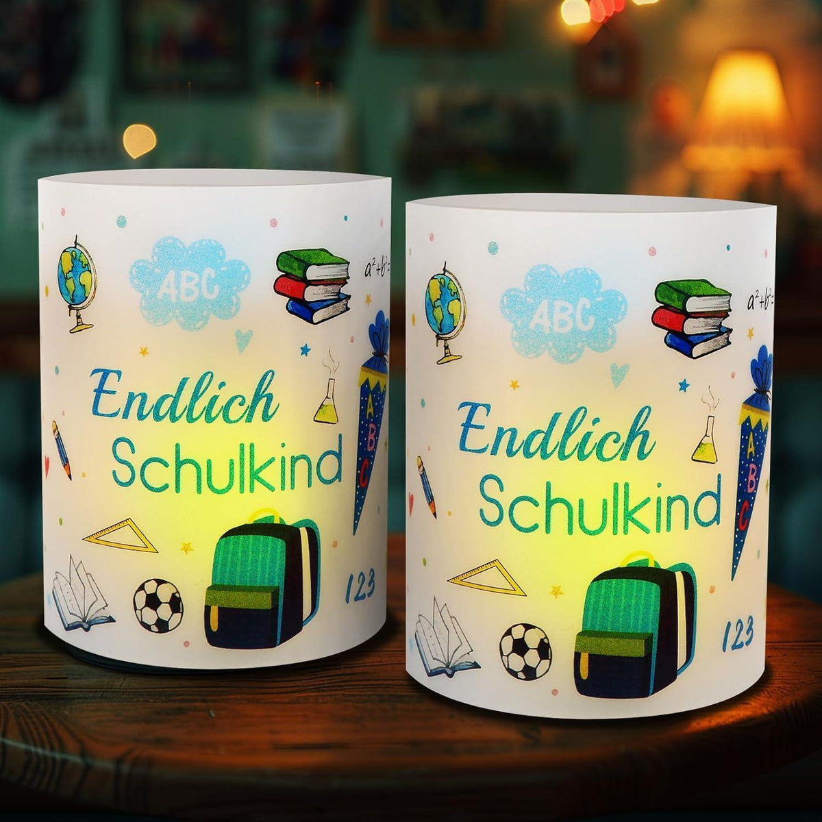 12 Windlichter Einschulung Junge – Tischdeko "Endlich Schulkind"
