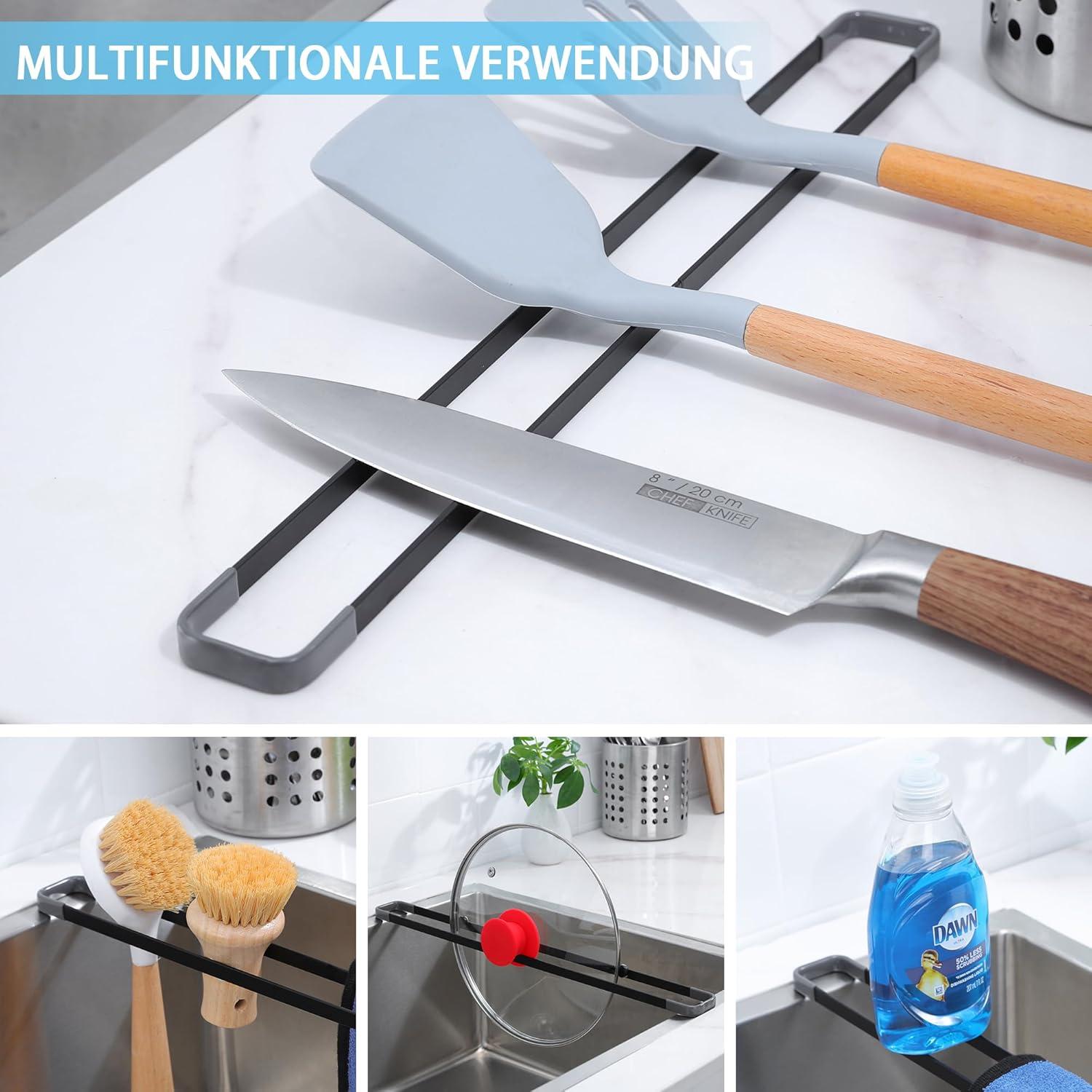 Spülbecken Organizer Schwarz Abtropfgitter 43cm Küchen Organizer Hitzebeständig