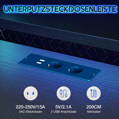 ODK Gaming Schreibtisch LED Eckschreibtisch L-Form 137x140 cm Schwarz