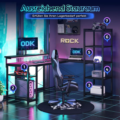 Gaming Schreibtisch LED 137x140cm Eckschreibtisch L-Form Reversibel