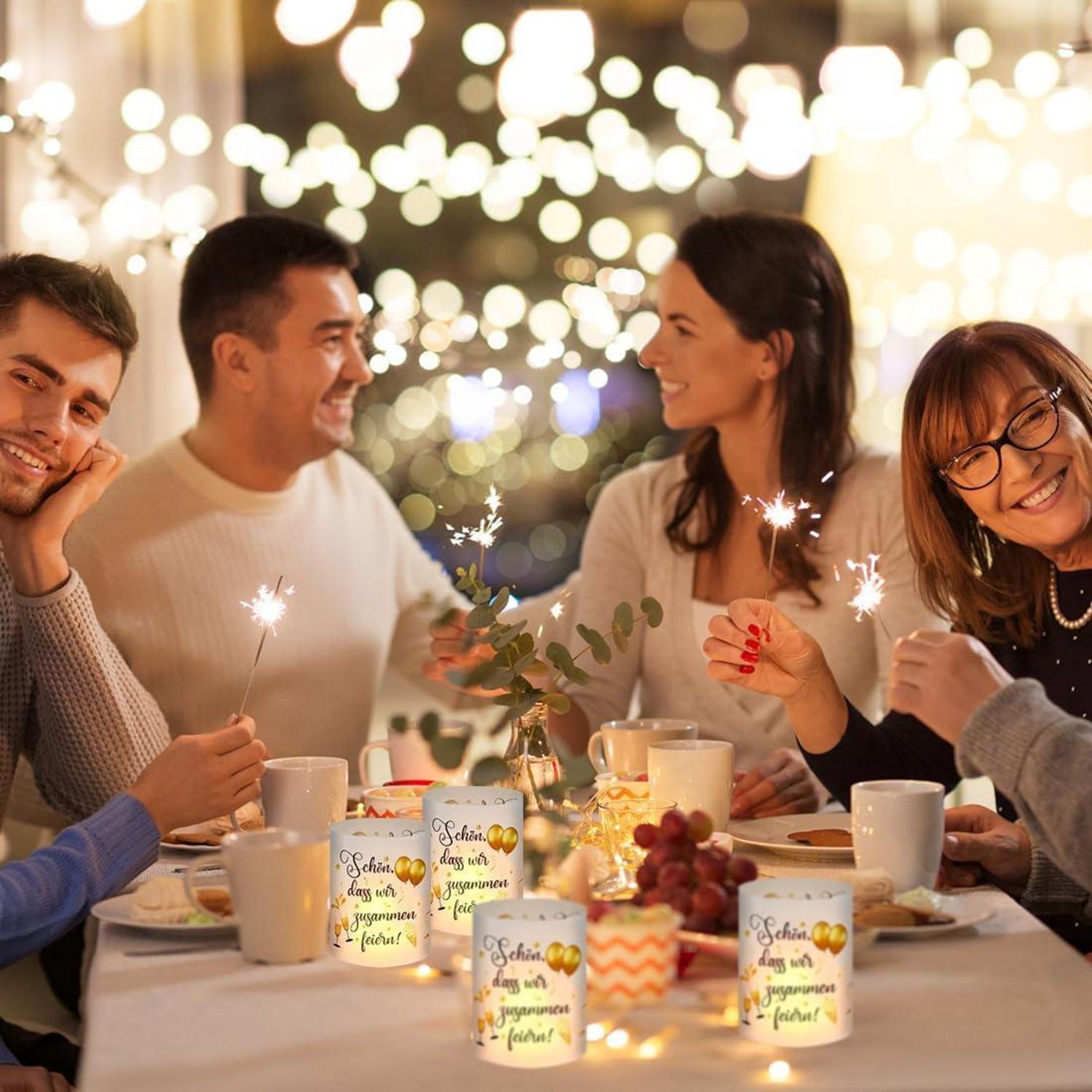 12er Windlichter Geburtstag Hochzeit Tischdeko Teelichter Kerzen Sprüche