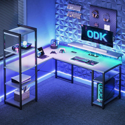 L-Form Schreibtisch LED 137x140cm Ecke Homeoffice Gaming