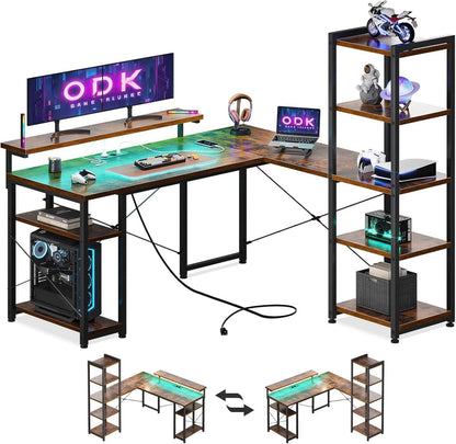 Gaming Tisch Vintage Braun 137x140cm LED USB Schnittstellen Ablagen