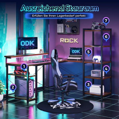 Bürotisch Gaming Tisch LED Vintage Braun 137x140cm Eckschreibtisch