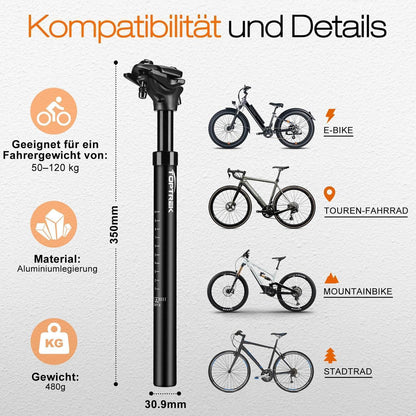 toptrek fahrradsattel Toptrek Gefederte Sattelstütze 30.9mm MTB/Citybike/E-Bike – LuxusKollektion