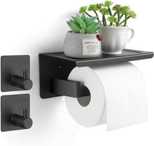 Toilettenpapierhalter mit Ablage Schwarz selbstklebend Wandmontage