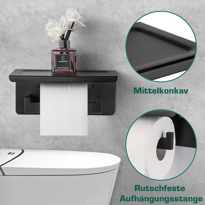 Toilettenpapierhalter mit Ablage Schwarz selbstklebend Wandmontage