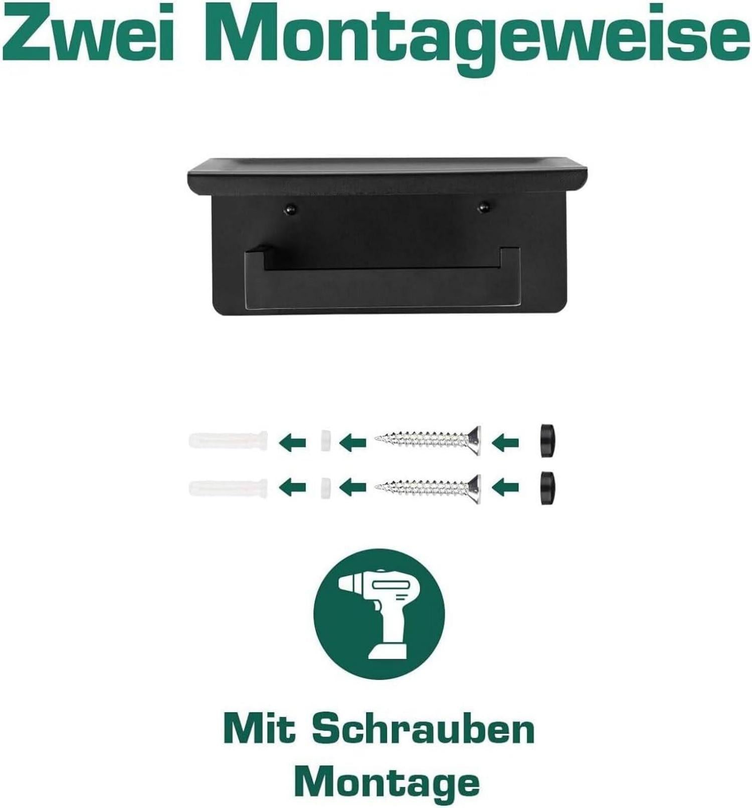 Toilettenpapierhalter mit Ablage Schwarz ohne Bohren, Edelstahl Wandmontage