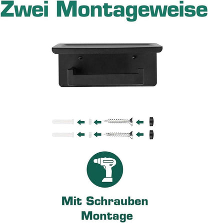 Toilettenpapierhalter mit Ablage Schwarz ohne Bohren, Edelstahl Wandmontage