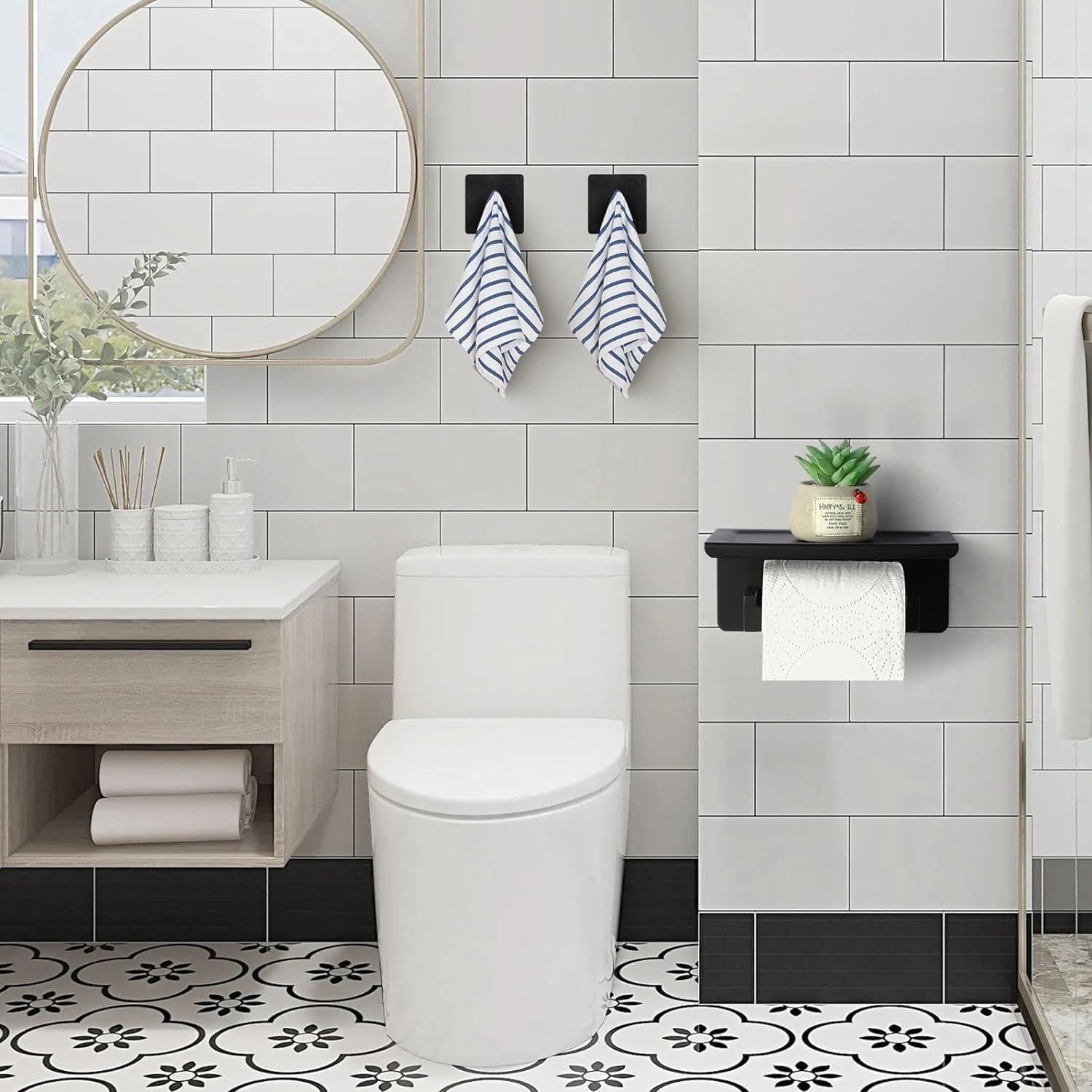 Toilettenpapierhalter mit Ablage Schwarz Selbstklebend Edelstahl
