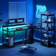 Gaming Schreibtisch LED 155x140cm L-Form Schwarz mit