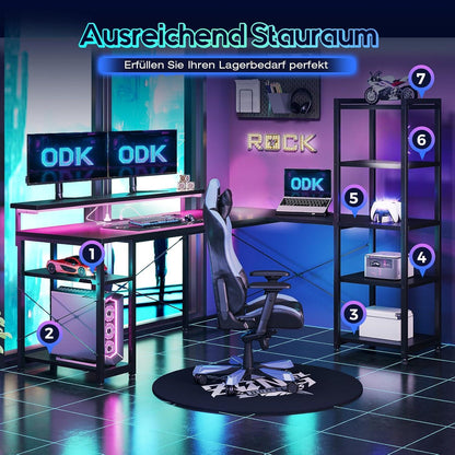 Gaming Schreibtisch LED Schwarz 155x140cm L-Form Eckschreibtisch mit