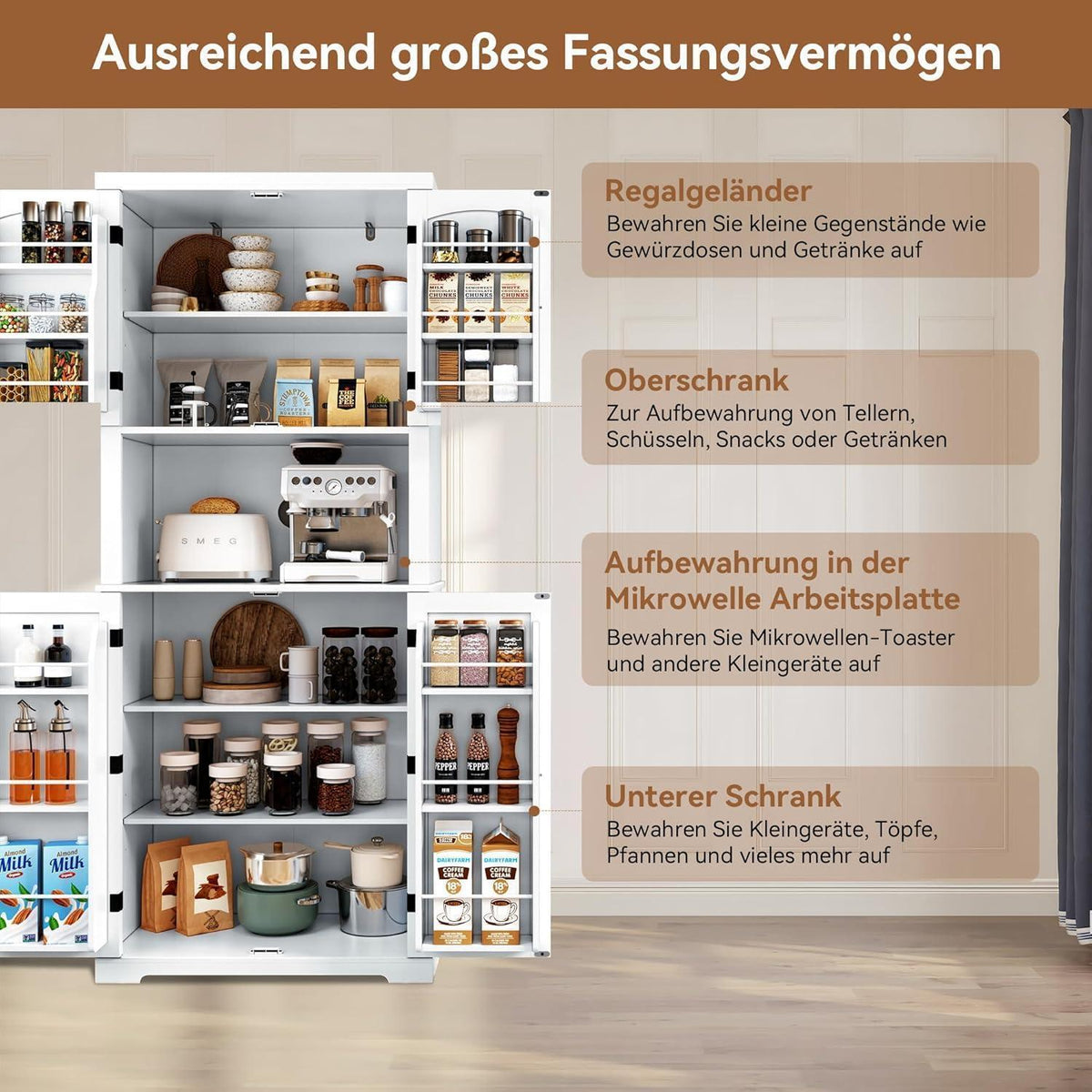 Küchenschrank mit Arbeitsplatte & Regalen – Weißer Buffetschrank