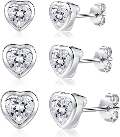 Hypoallergen Zirkonia Silber Ohrstecker Set, 3 Paare Ohrringe