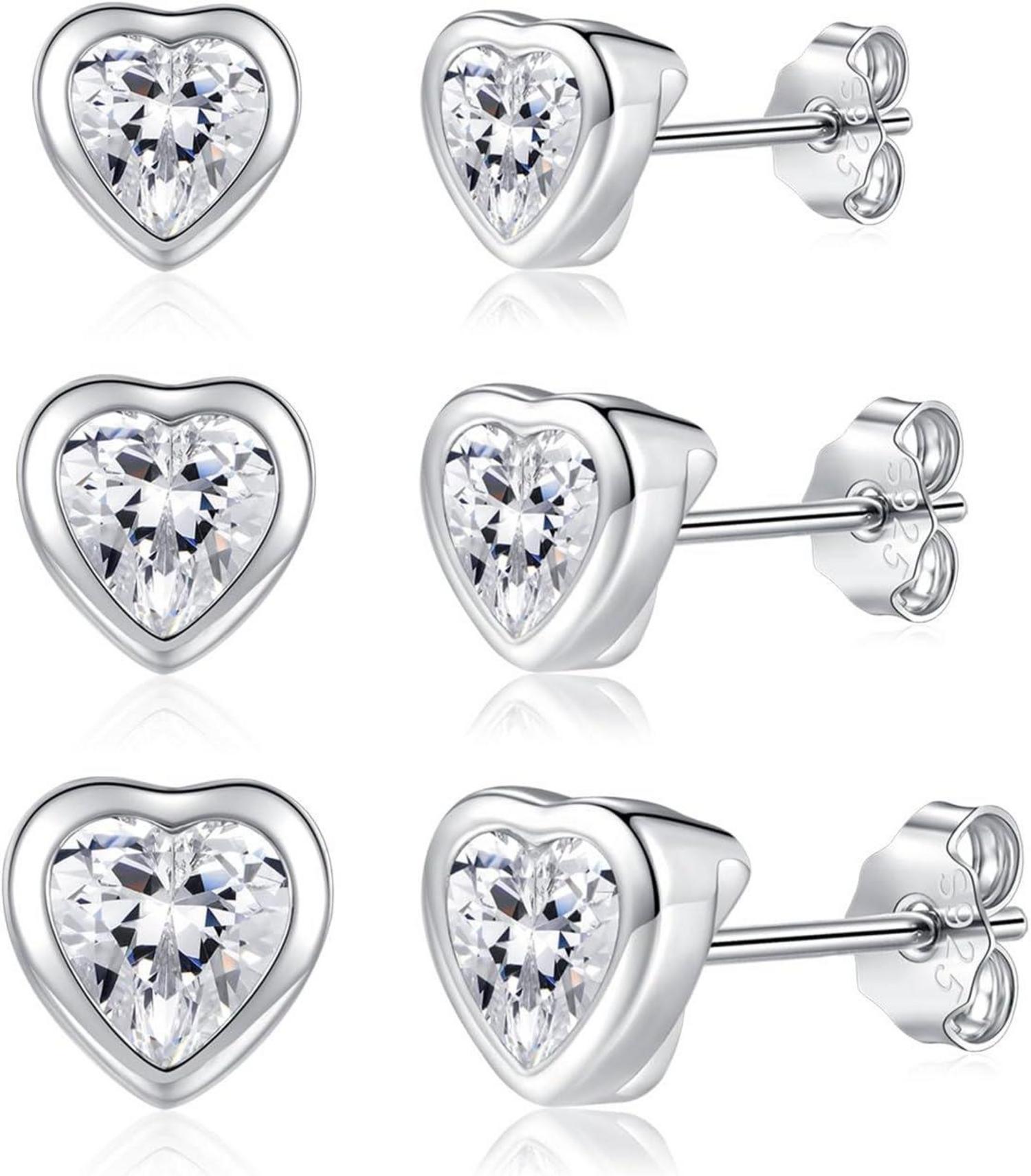 Hypoallergen Zirkonia Silber Ohrstecker Set, 3 Paare Ohrringe