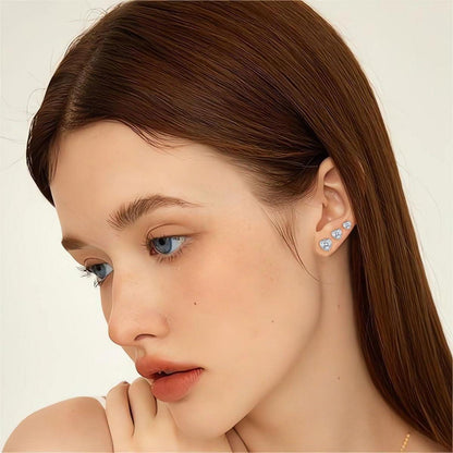 925 Sterling Silber Ohrstecker Herz Rund Stern Zirkonia Set 3 Paare 4/5/6mm