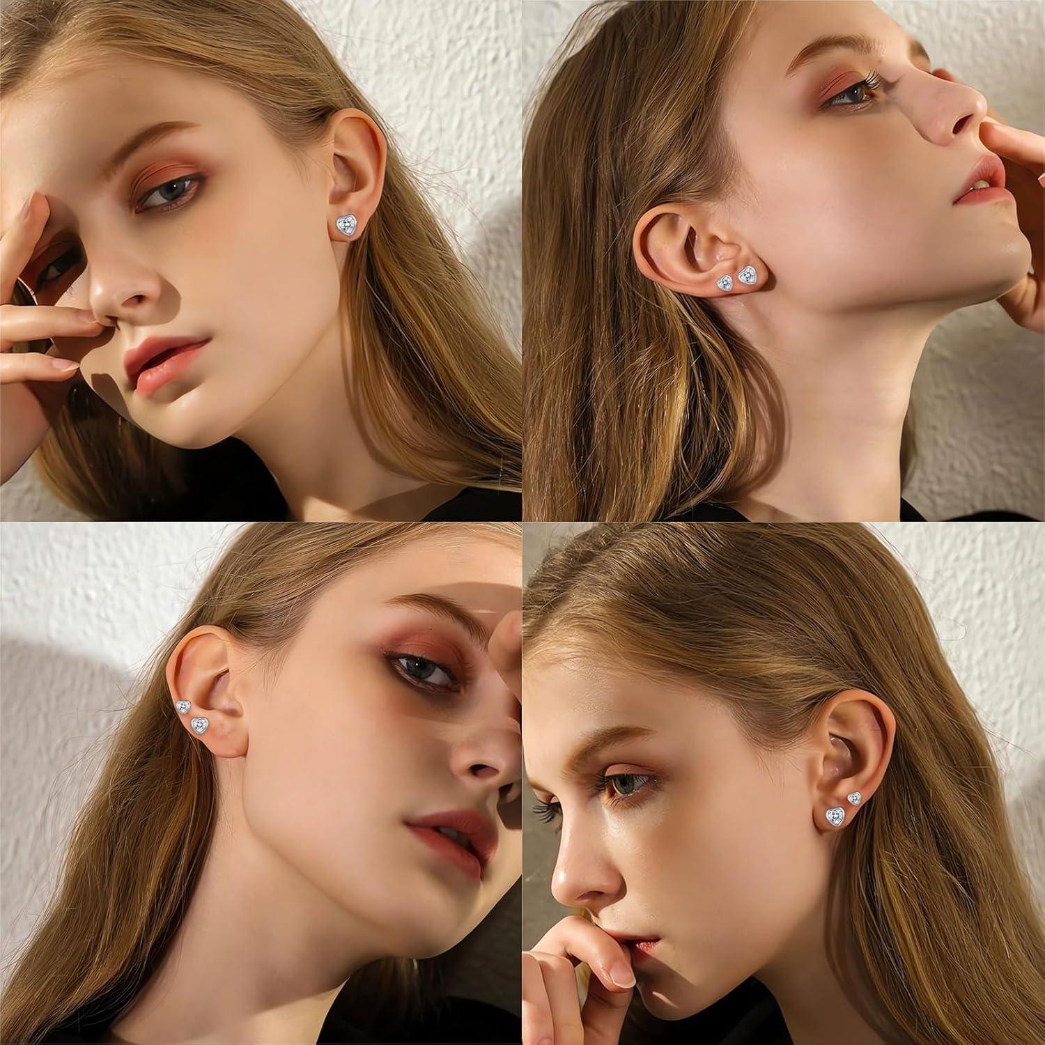 925 Silber Ohrringe Set Damen Mädchen Herz Rund Stern Zirkonia 4/5/6mm