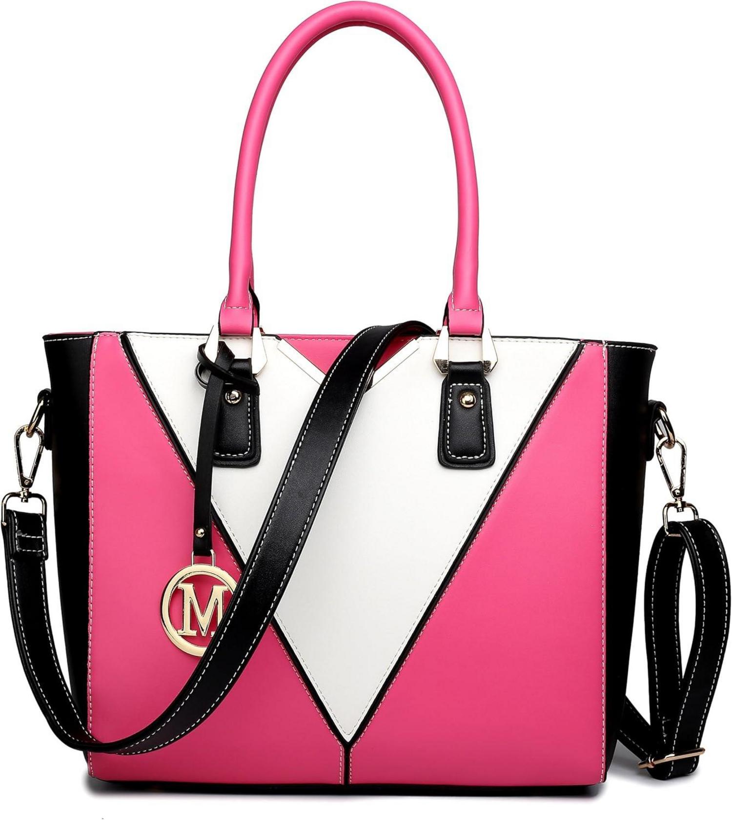 Moderne Miss Lulu Designer Handtasche Grau Weiß Blockdesign