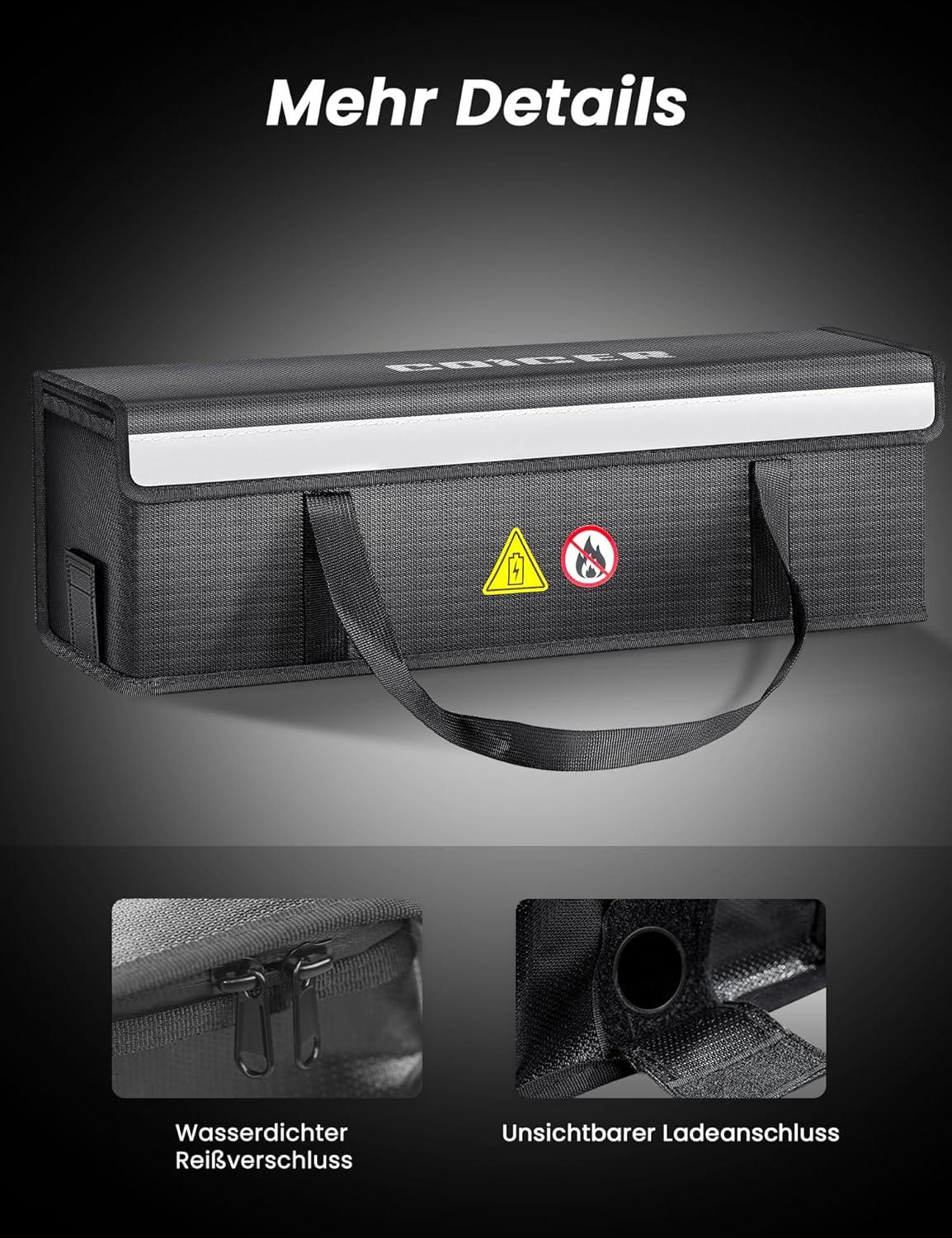 Coicer E-bike Akku Tasche Schutz feuerfeste Box große Batterieaufbewahrung (L-51.8X14.5X15