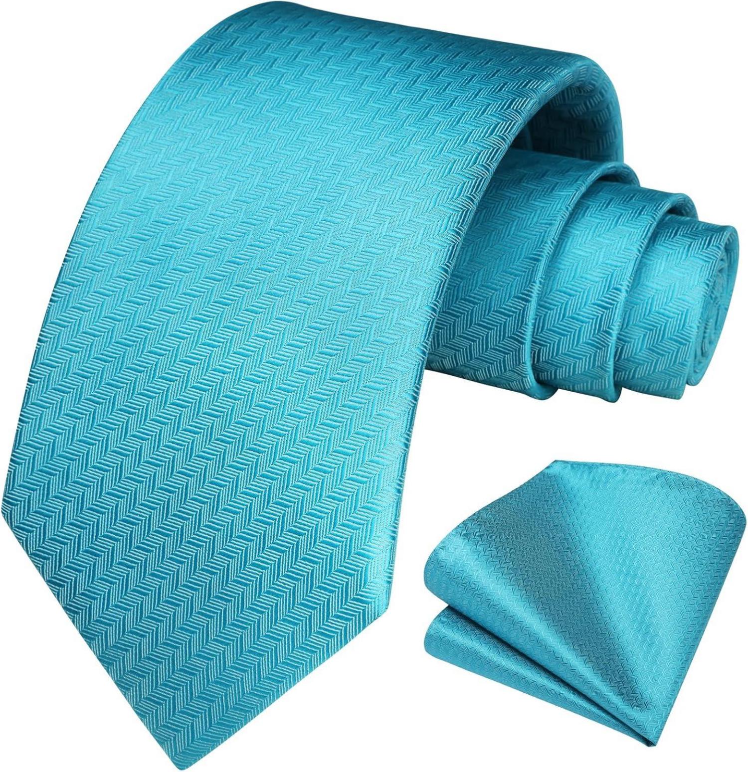 Herren Krawatte Einstecktuch Plaid Aqua Blau Hochzeit Set