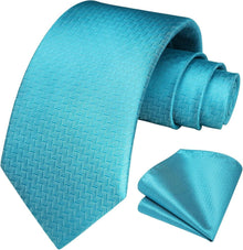 Herren Krawatte Einstecktuch Plaid Aqua Blau Hochzeit Set