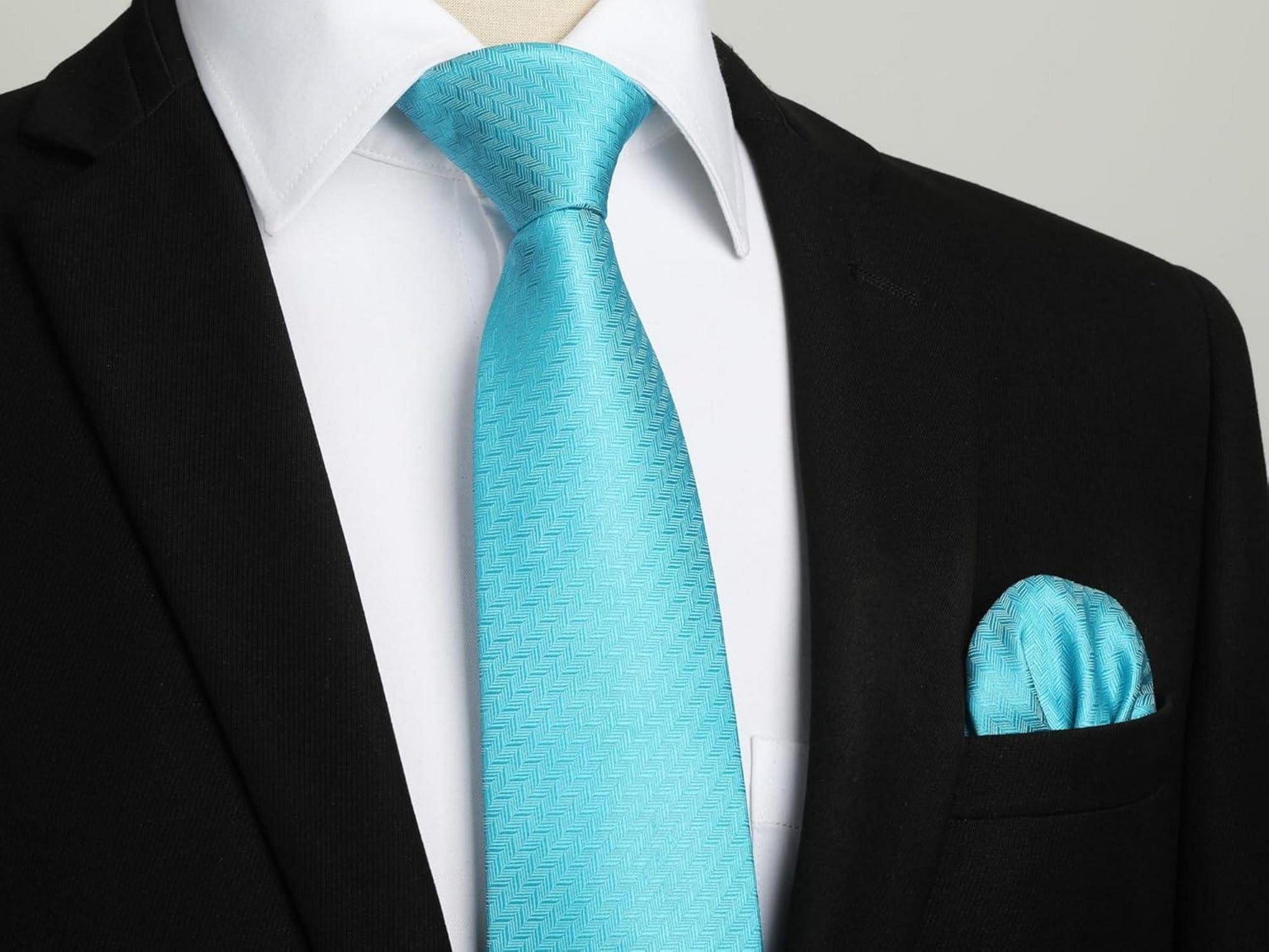 Herren Hochzeit Krawatte Einstecktuch Plaid Aqua Blau Business