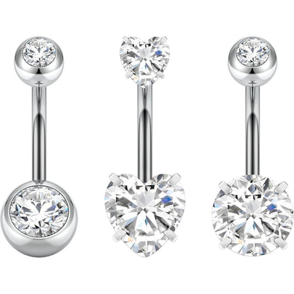 Bauchnabelpiercing 14G Edelstahl Hypoallergen mit Perlen & Zirkonia 3er Set
