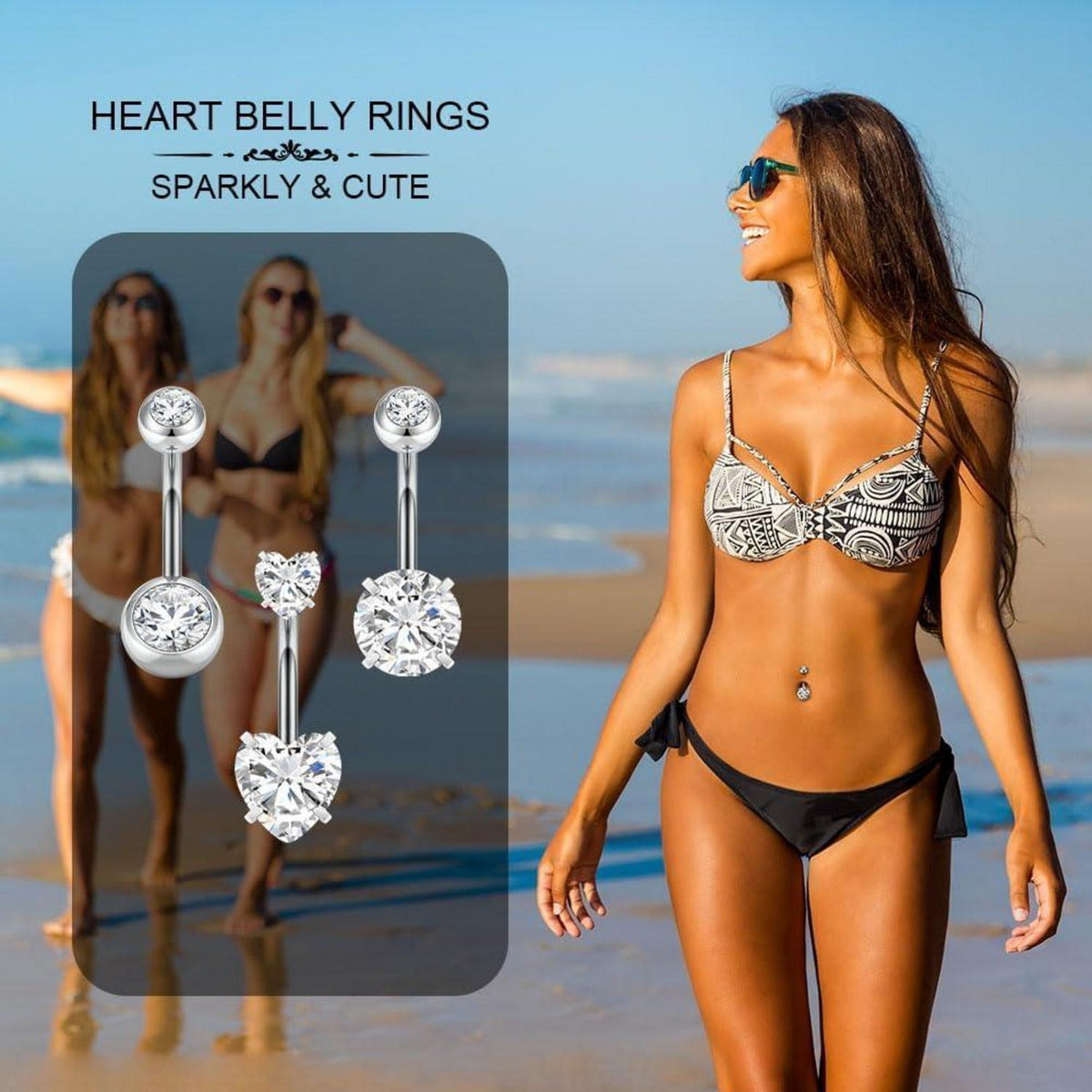 Bauchnabelpiercing 14G Edelstahl Hypoallergen mit Perlen & Zirkonia 3er Set