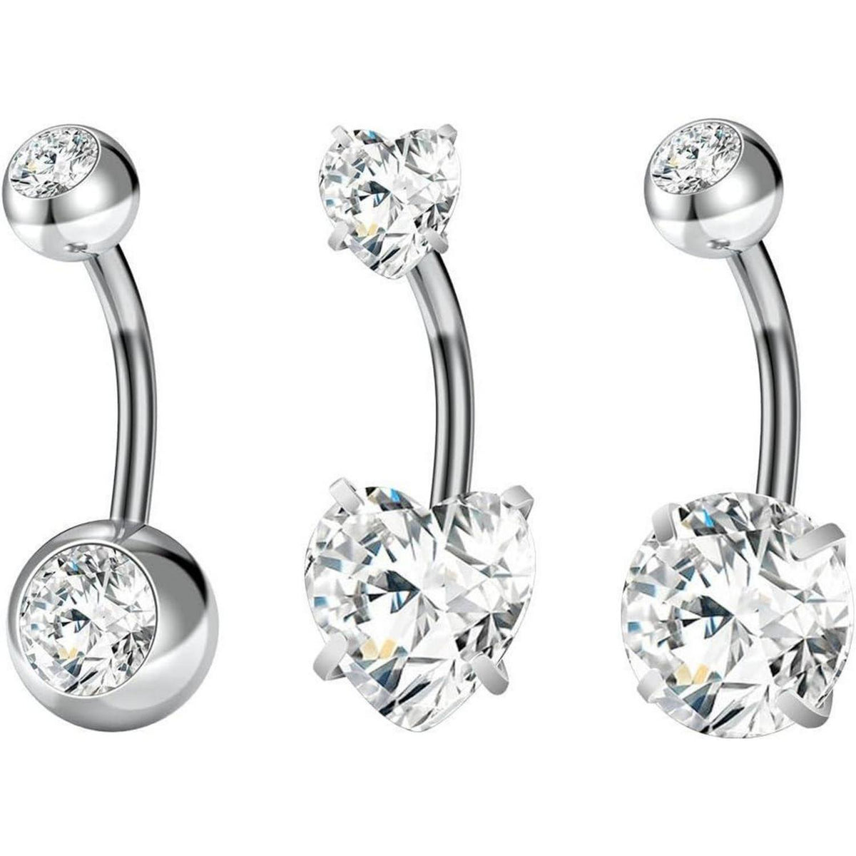 Bauchnabelpiercing 14G Edelstahl Hypoallergen mit Perlen & Zirkonia 3er Set