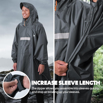 Leichter Wasserdichter Regenponcho mit Ärmeln und Kapuze