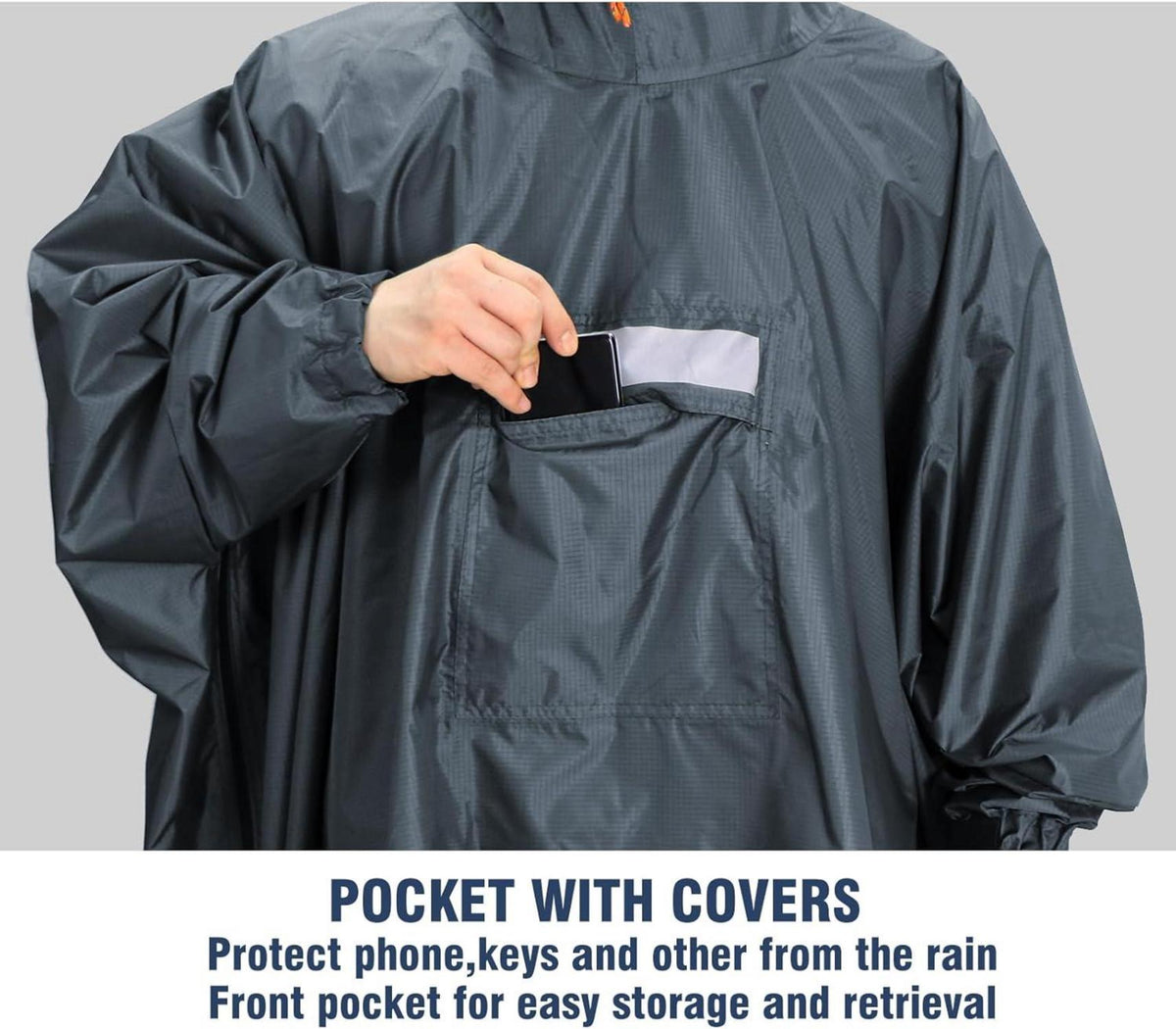 Leichter Wasserdichter Regenponcho mit Kapuze Reflektierende Streifen Sporting
